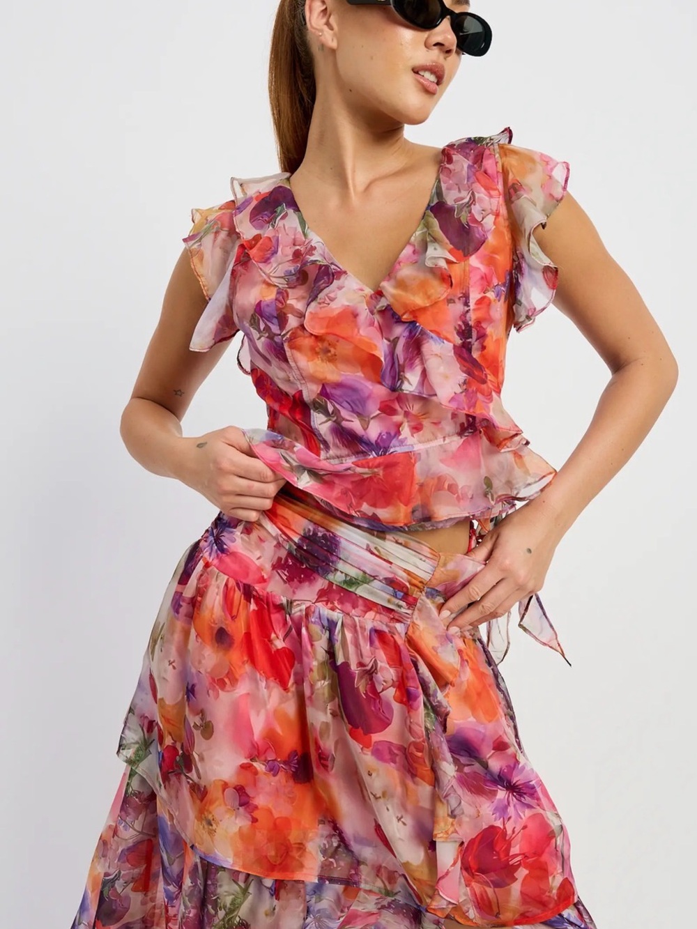En Saison Magnolia Ruffle Sleeveless Top